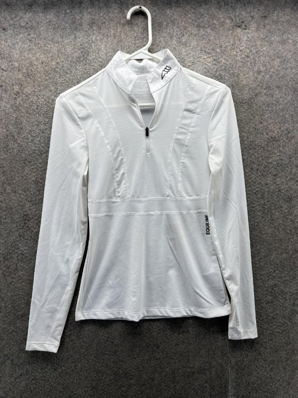 Equiline Polo Shirt Womens XS White Long Sleeve 1/4 Zip Mock Neck Riding Stretch